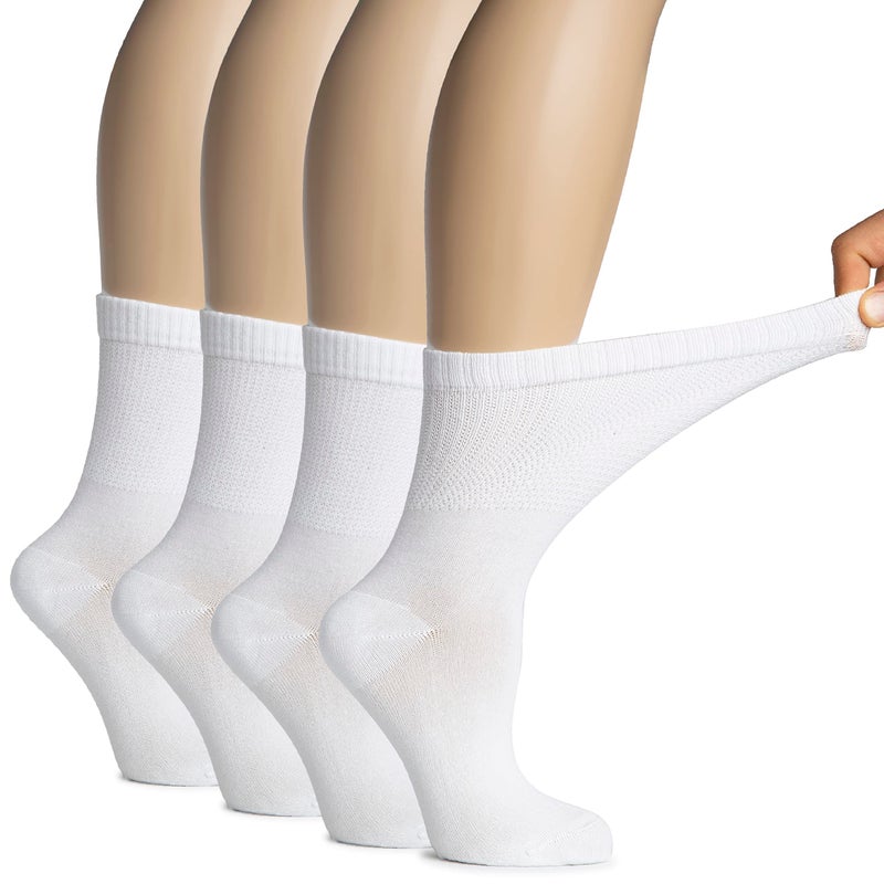 Hugh Ugoli Women's Rayon derived from Bamboo Diabetic Crew Socks, Thin, Loose Fit, Soft, Wide Stretchy, Seamless Toe, 4 Pairs, White, Shoe Size: 9-12 - Image 1